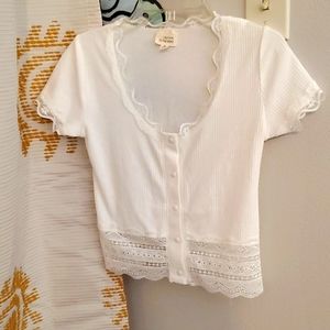 Caution to the Wind Boutique White Shirt Sleeved Blouse, Small